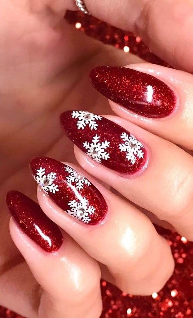 unghie natalizie facili bianche e rosse