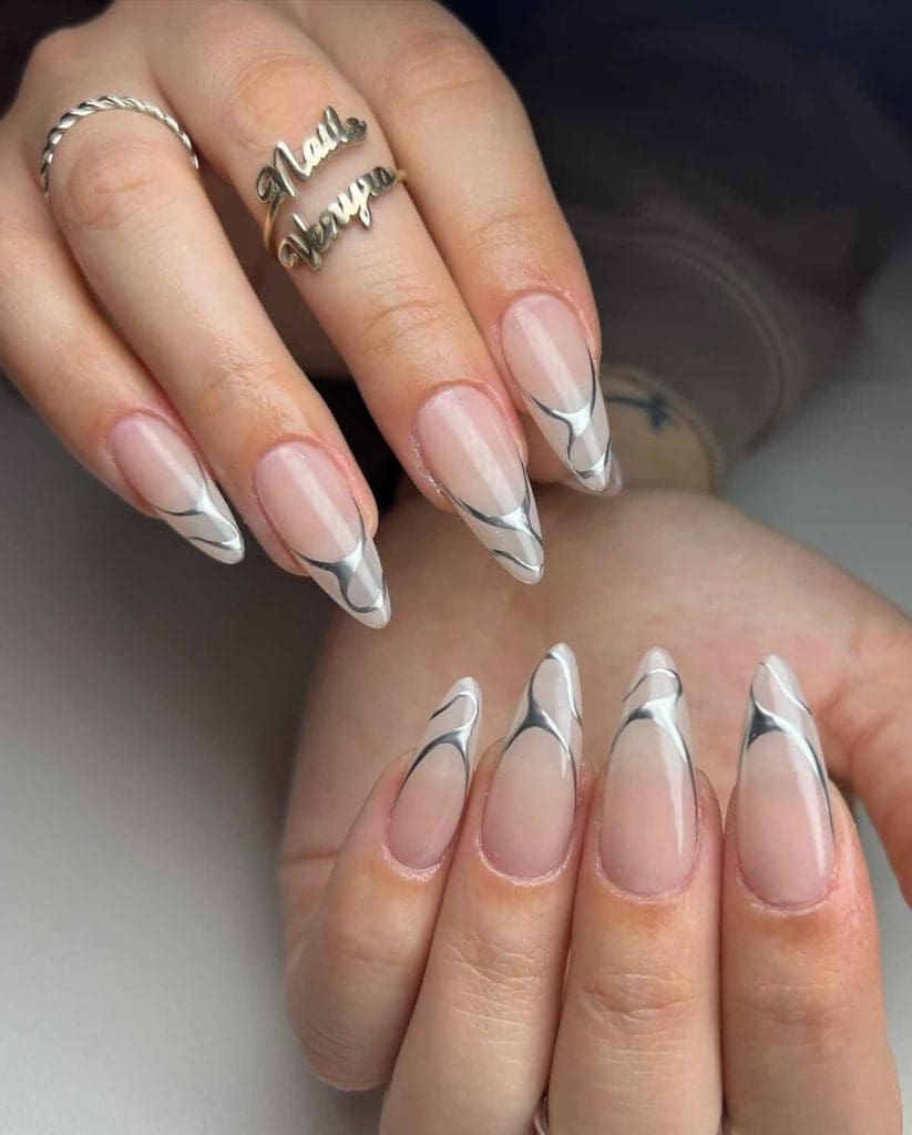 french manicure chrome